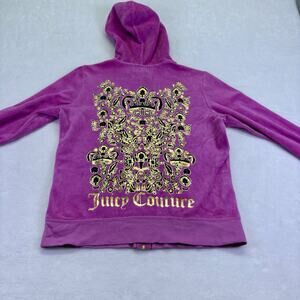 Vintage Y2K Juicy Couture Pink Velour Full Zip Hoodie Track Jacket Back Hit XL